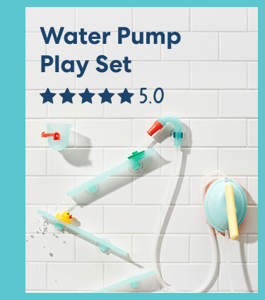 Water Pump Play Set: Suck up water with a kid-sized pump, stick-on water slides and a tippy cup, and use the nozzle to squirt and spray.