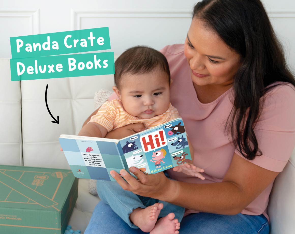 Parent reading a Panda Crate subscription book for babies