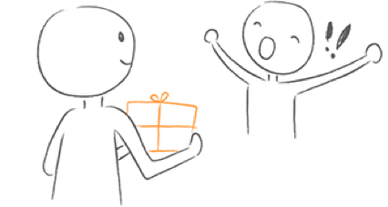 Illustration of an adult giving a child a wrapped gift