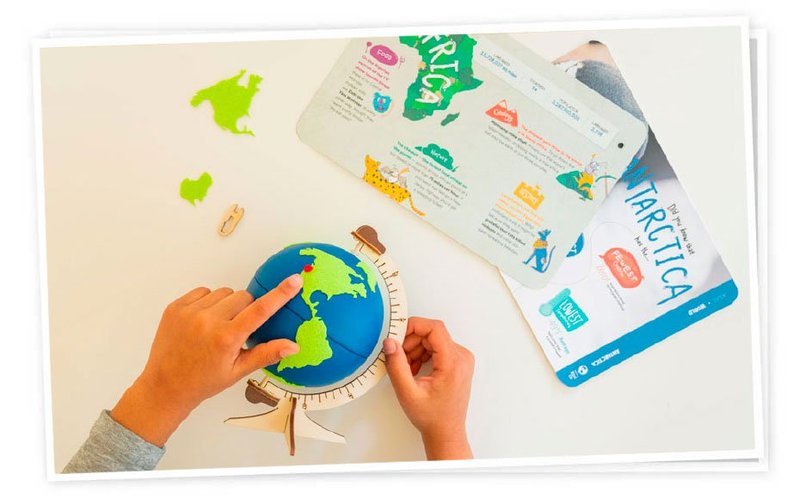 Globe art project from the Atlas monthly geography box for kids
