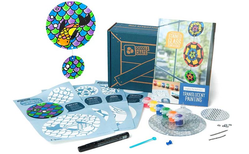 Craft materials included in a Doodle Crate art kit for kids