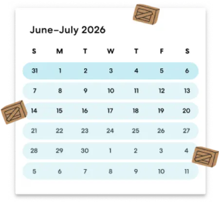 A calendar displaying June to July 2026.